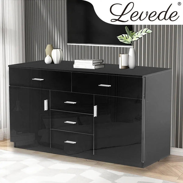 Levede Buffet Sideboard Storage Cabinet Modern High Gloss Cupboard Drawers Black Deals499