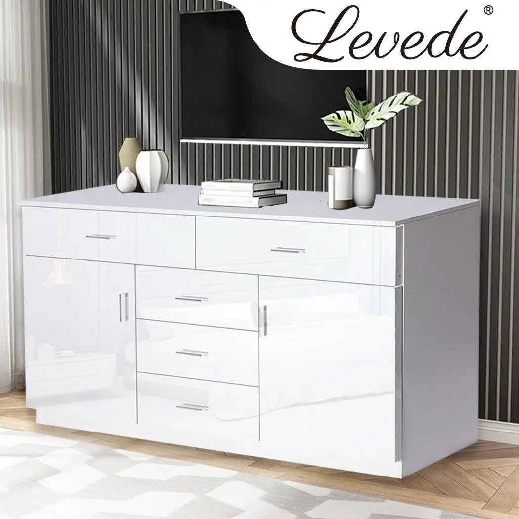 Levede Buffet Sideboard Storage Cabinet Modern High Gloss Cupboard Drawers White Deals499