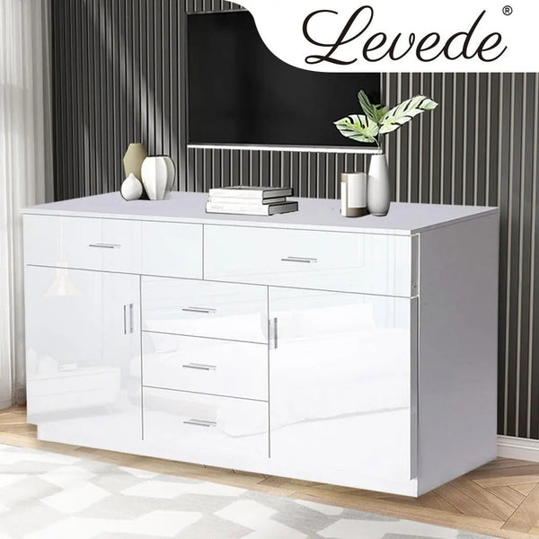 Levede Buffet Sideboard Storage Cabinet Modern High Gloss Cupboard Drawers White Deals499