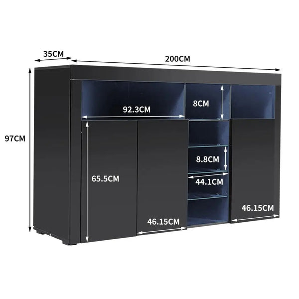 Levede Buffet Sideboard Storage Modern High Gloss Cabinet Cupboard Black Deals499