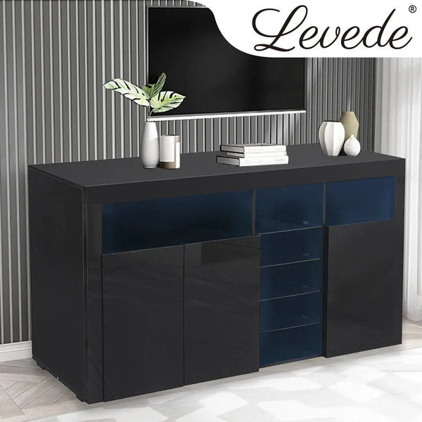 Levede Buffet Sideboard Storage Modern High Gloss Cabinet Cupboard Black Deals499