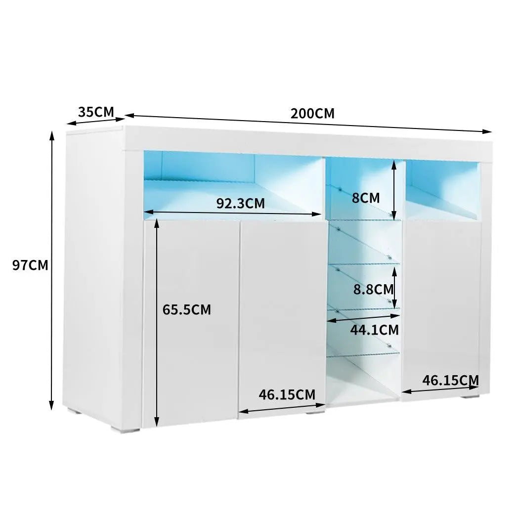 Levede Buffet Sideboard Storage Modern High Gloss Cabinet Cupboard White Deals499