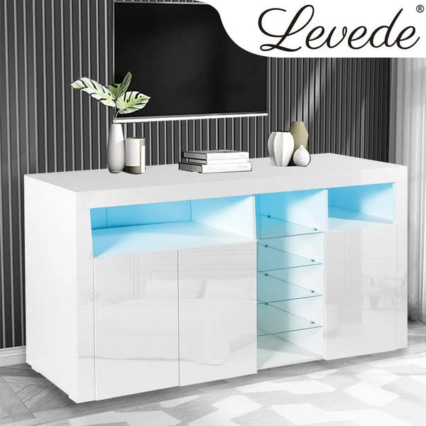 Levede Buffet Sideboard Storage Modern High Gloss Cabinet Cupboard White Deals499