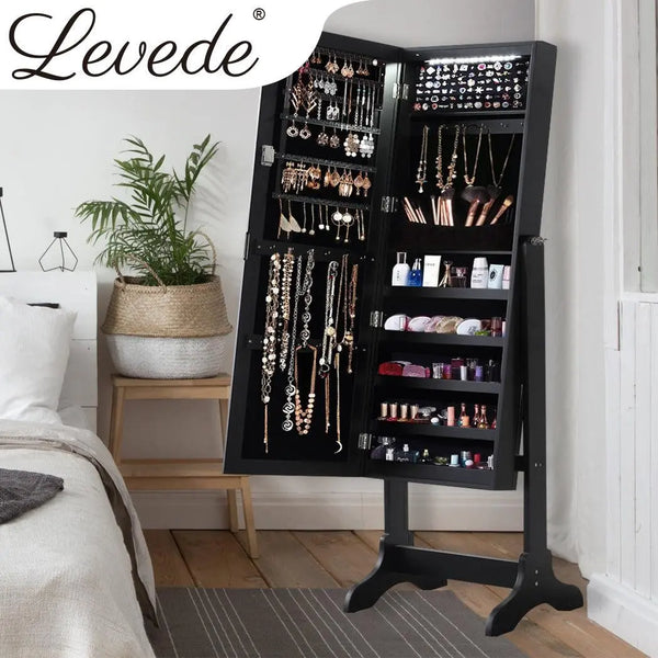 Levede Dual Use Mirrored Jewellery Dressing Cabinet with LED Light Black Colour Deals499