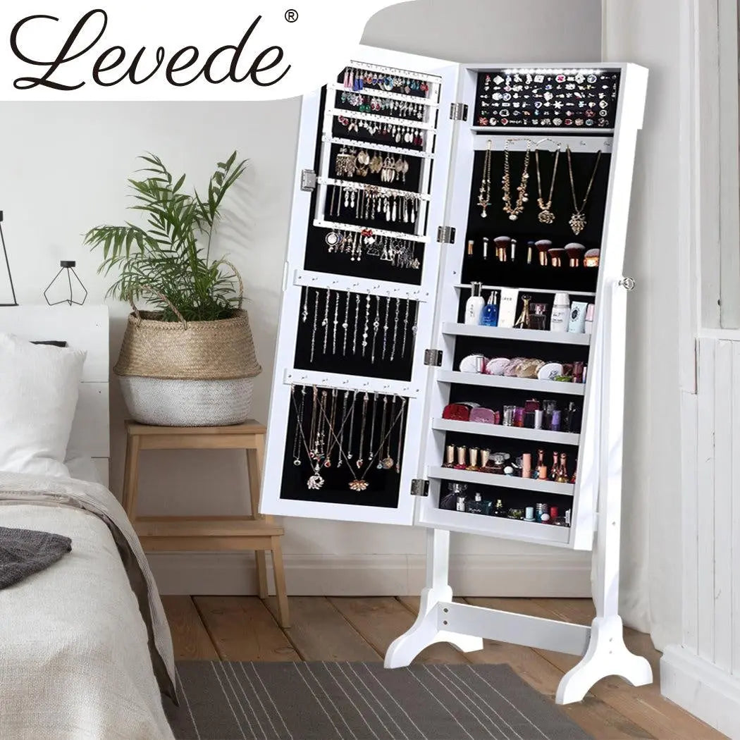 Levede Dual Use Mirrored Jewellery Dressing Cabinet with LED Light White Colour Deals499