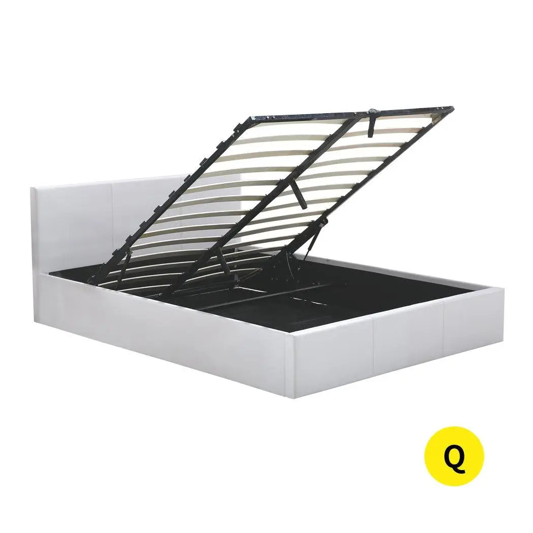 Levede Gas Lift Bed Frame Premium Leather Base Mattress Storage Queen Size White Deals499