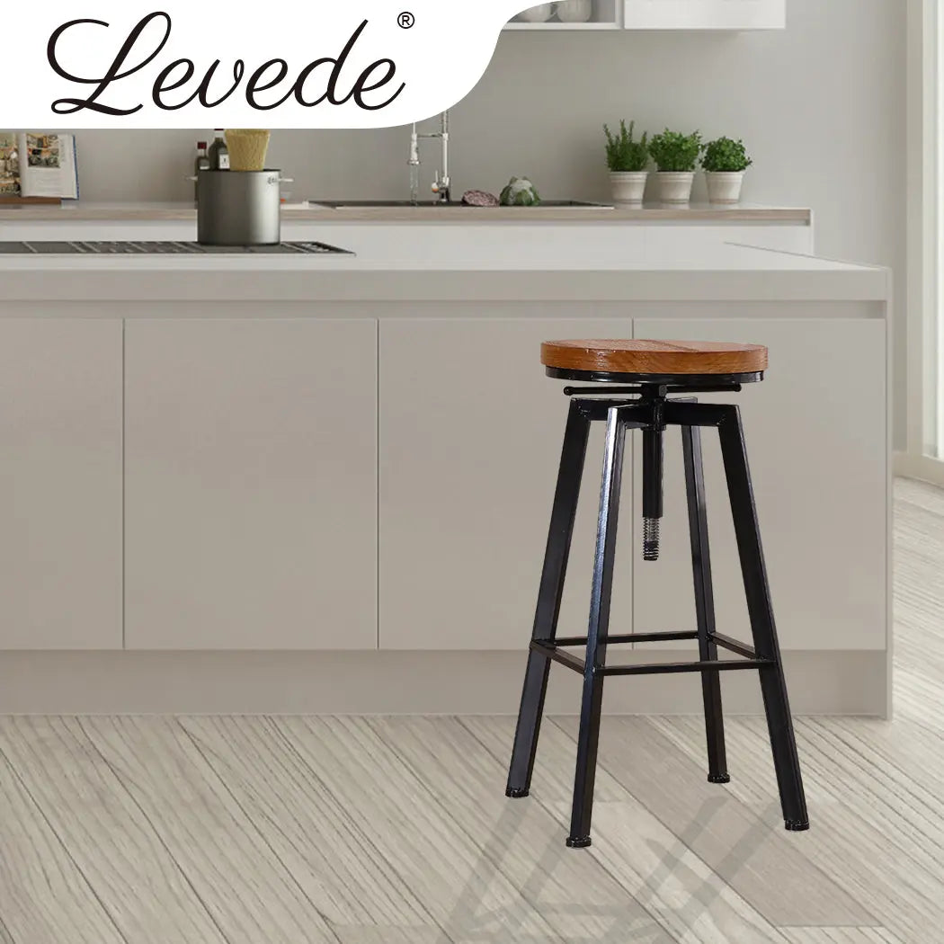 Levede Industrial Bar Stools Kitchen Stool Wooden Barstools Swivel Chair Vintage Deals499
