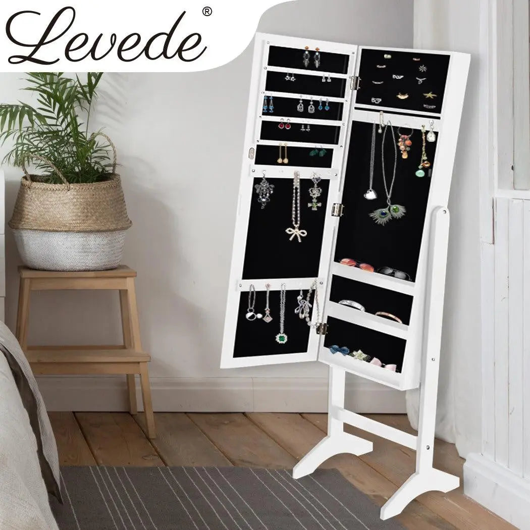 Levede Mirror Jewellery Cabinet Makeup Storage Jewelry Organiser Box Floor Stand Deals499