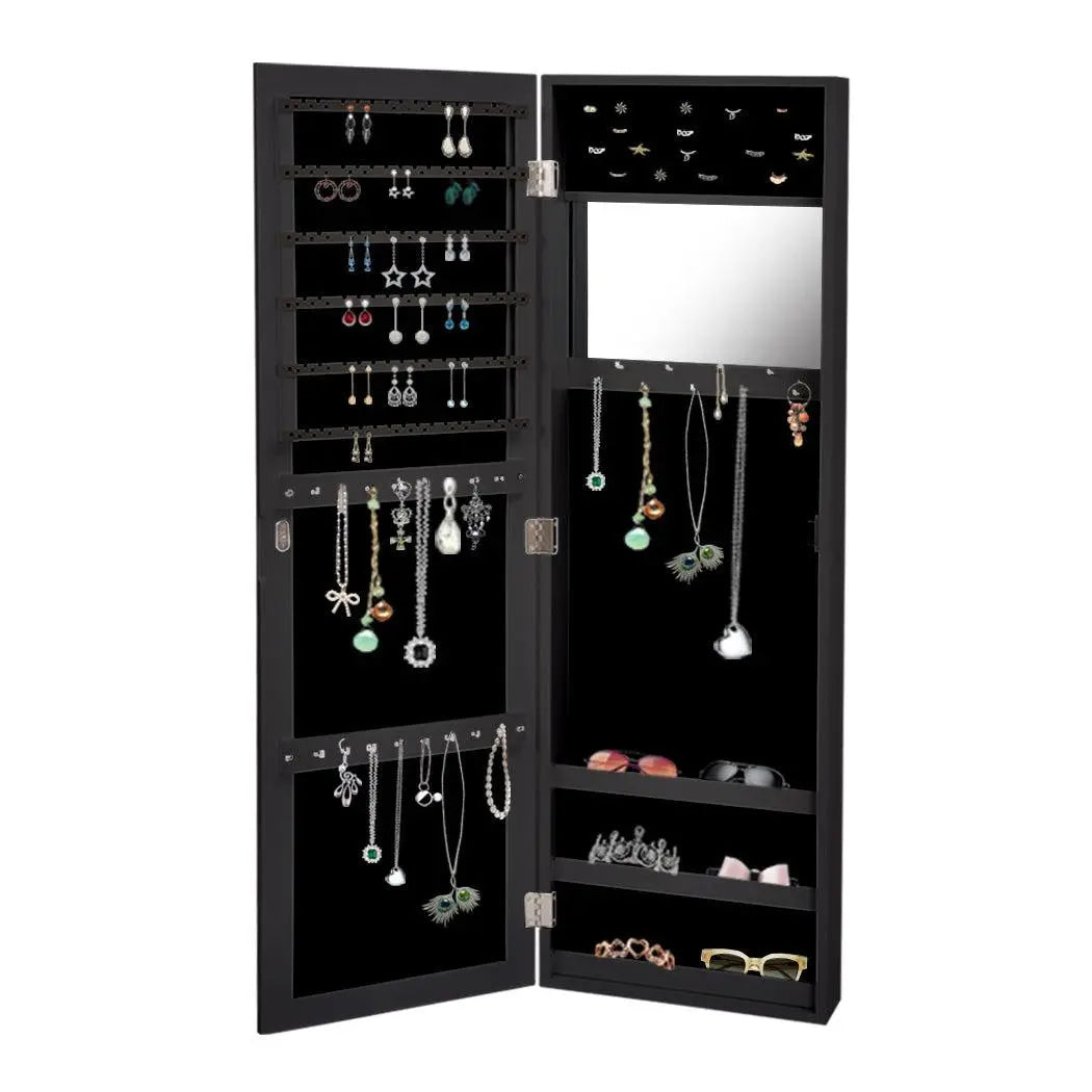 Levede Mirror Jewellery Cabinet Makeup Storage Jewelry Organiser Box Tall Black Deals499