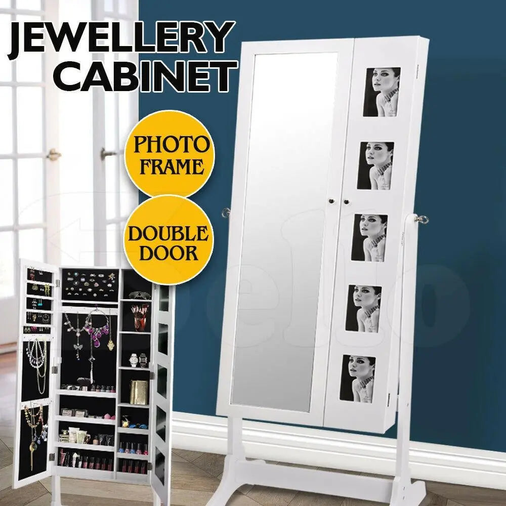 Levede Mirror Two Doors Jewellery Cabinet Makeup Storage Jewelry Organiser Box Deals499