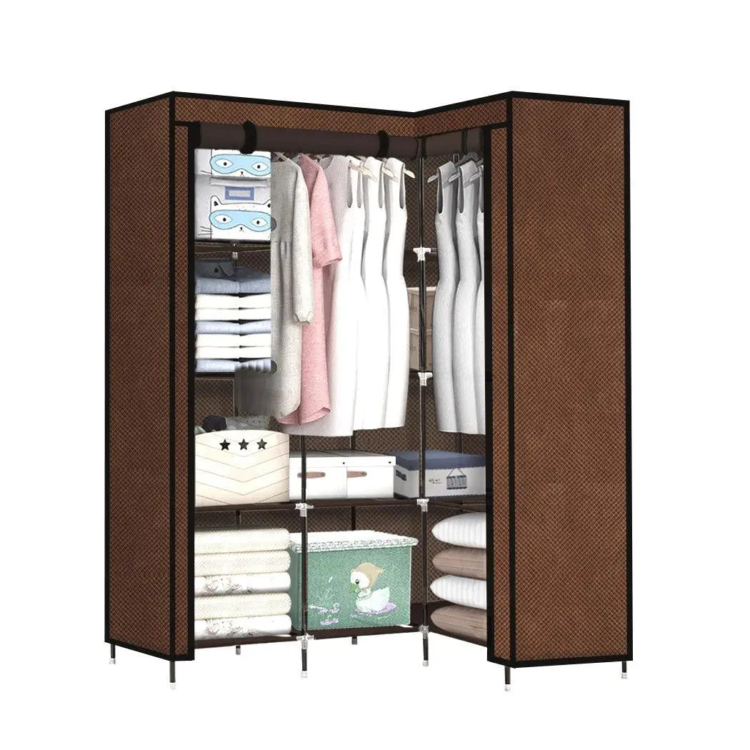 Levede Portable Clothes Closet Wardrobe Space Saver Storage Cabinet Coffee Deals499