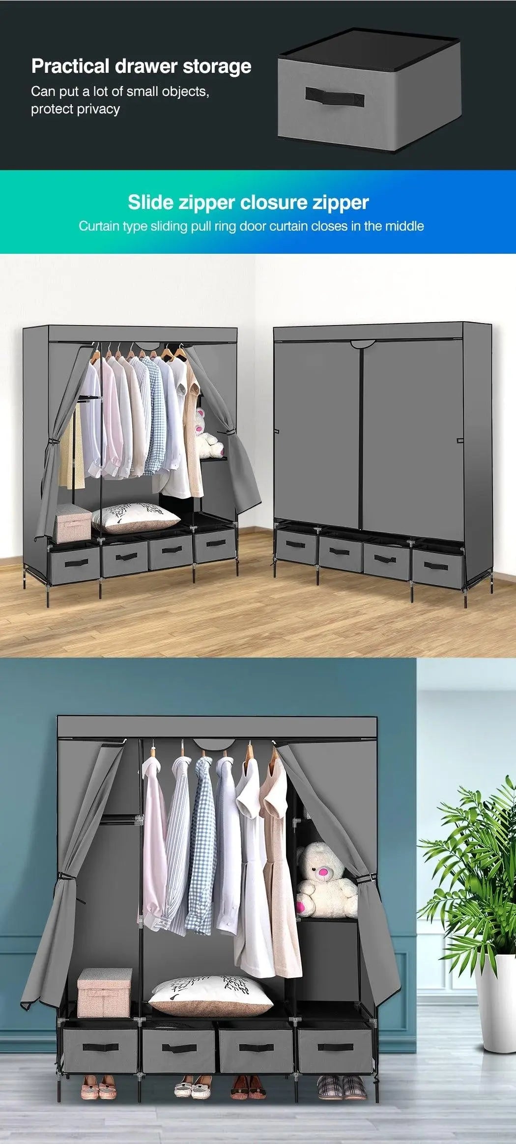 Levede Portable Wardrobe 4 Drawers Large Storage Cabinet Organiser Shelf Rack Deals499