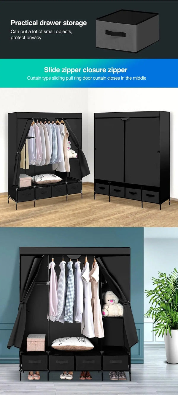 Levede Portable Wardrobe 4 Drawers Storage Cabinet Organiser With Shelves Deals499