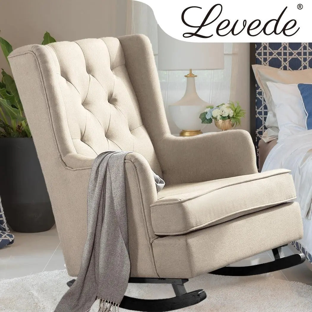 Levede Rocking Chair Chairs Armchair Fabric Lounge Recliner Feeding Rocker Beige Deals499