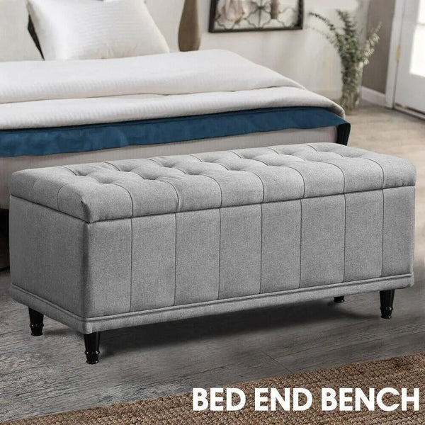 Levede Storage Ottoman Blanket Box Fabric Large Rest Chest Toy Foot Stool Grey Deals499