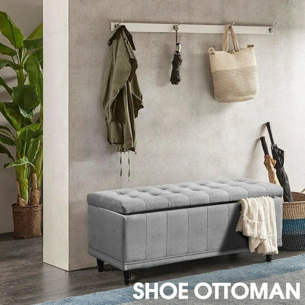 Levede Storage Ottoman Blanket Box Fabric Large Rest Chest Toy Foot Stool Grey Deals499