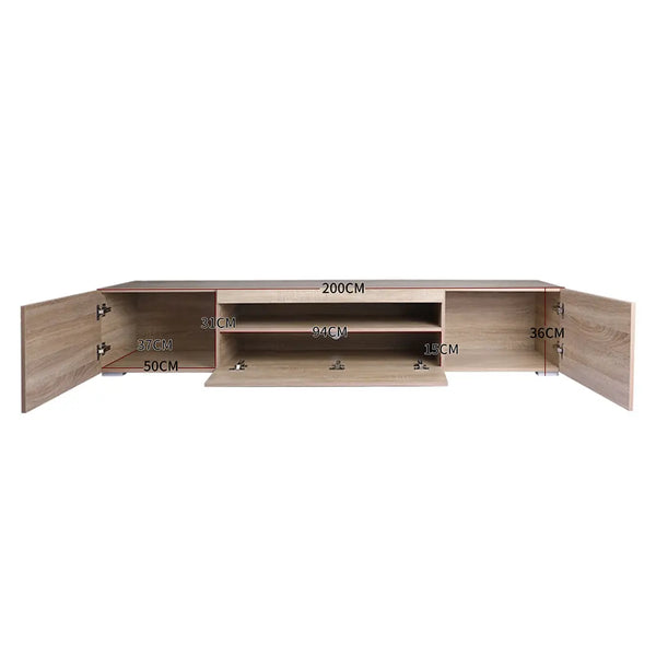 Levede TV Cabinet Entertainment Unit Stand RGB LED Furniture Wooden Shelf 200cm Deals499