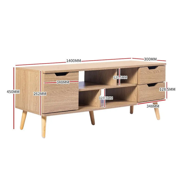 Levede TV Cabinet Entertainment Unit Stand Storage Drawer Wooden Shelf Oak 140cm Deals499