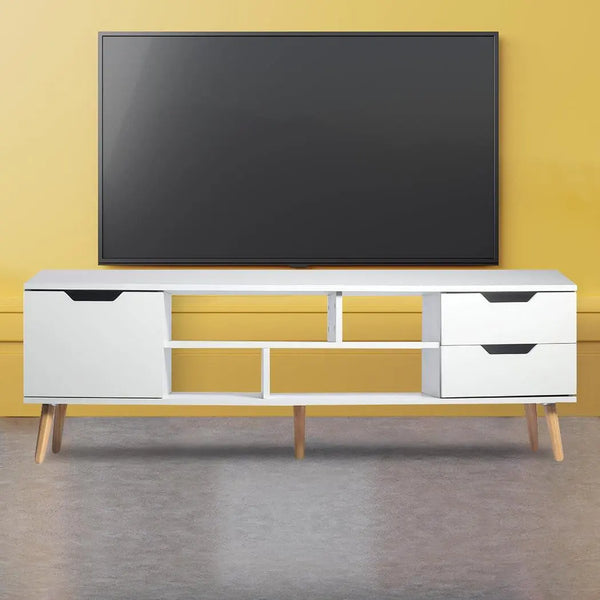 Levede TV Cabinet Entertainment Unit Stand Storage Drawers Wooden Shelf White Deals499