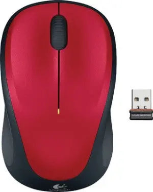 Logitech M235 Wireless Mouse Red Contoured design Glossy Comfort Grip Advanced Optical Tracking 1-year battery life LOGITECH