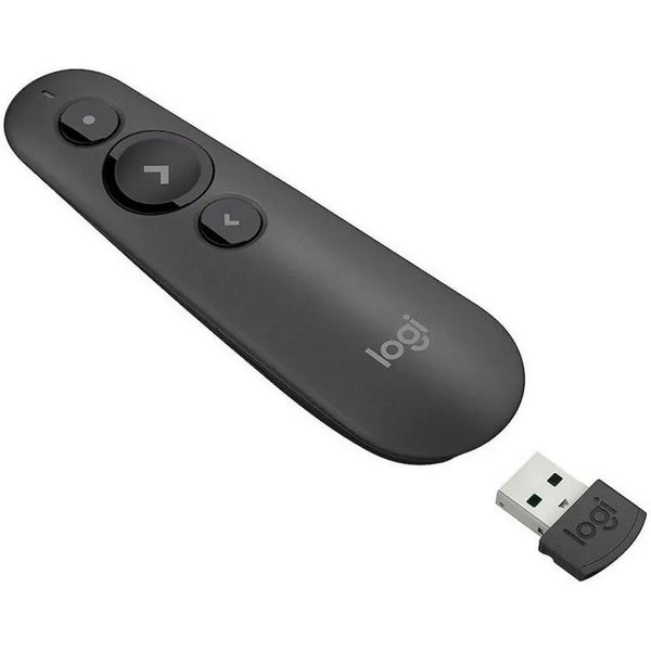 Logitech R500 Laser Presentation Remote with Dual Connectivity Bluetooth or USB 20m Range Red Laser Pointer for PowerPoint Keynote Google Slides Prezi LOGITECH