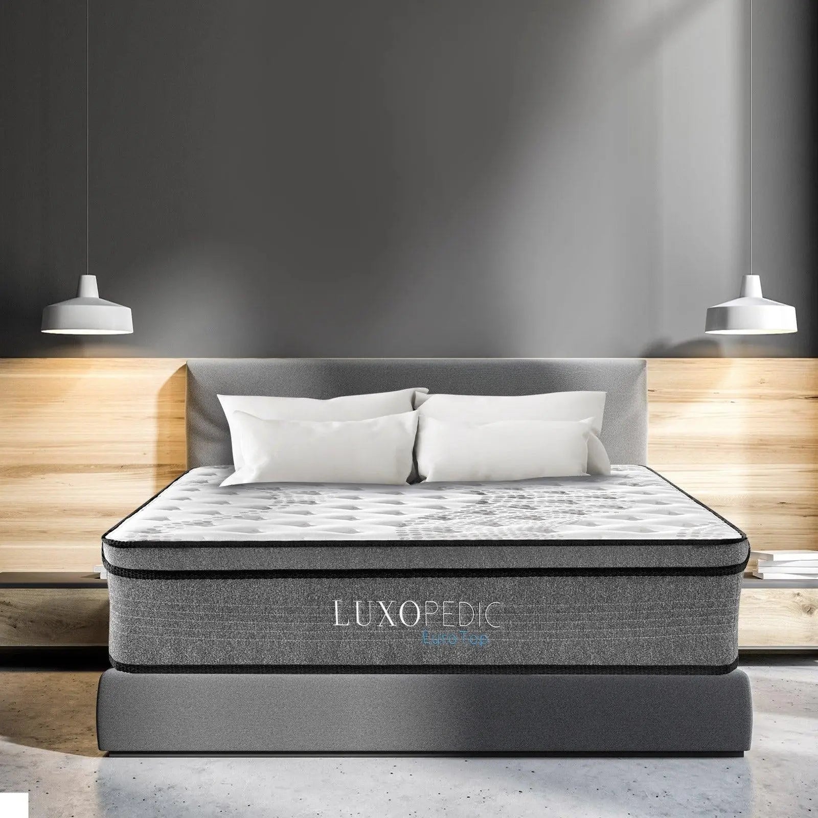 Luxopedic Pocket Spring Mattress 5 Zone 32CM Euro Top Memory Foam Medium Firm White, Grey King Single Deals499