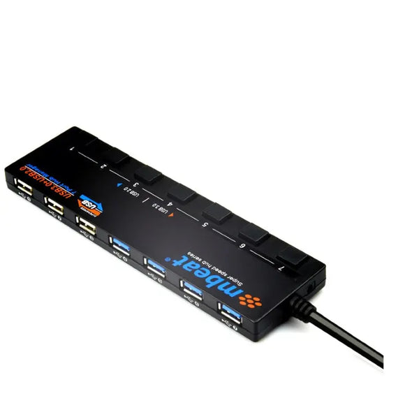MBEAT 7-Port USB 3.0 & USB 2.0 Powered Hub Manager with Switches - 4x USB 3.0 with 5Gbps/3x USB 2.0 with 2.4Ghz(480Mbps)/Super Fast Hub Manager MBEAT