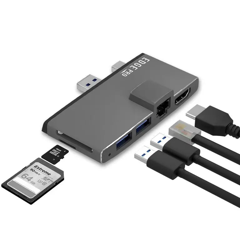 MBEAT Edge Pro Multifunction USB- C Hub for Microsoft Surface Pro 5/6 Metal Grey (HDMI, LAN, USB 3.0 Hub, Card Reader) MBEAT