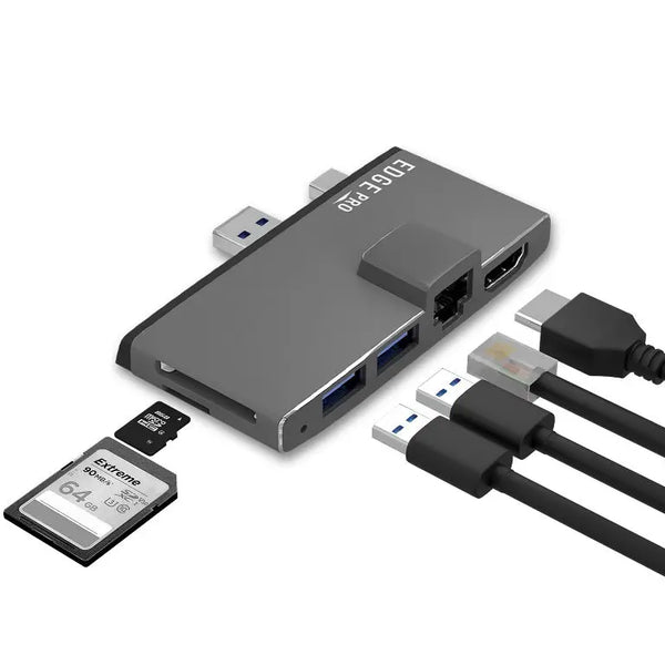 MBEAT Edge Pro Multifunction USB- C Hub for Microsoft Surface Pro 5/6 Metal Grey (HDMI, LAN, USB 3.0 Hub, Card Reader) MBEAT