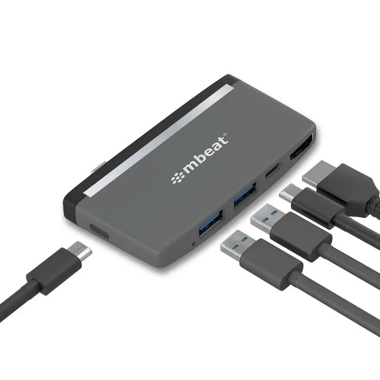 MBEAT  Essential Pro 5-IN-1 USB- C Hub ( 4k HDMI Video, USB-C PD Pass Through Charging, USB 3.0 x 2, USB-C x 1) MBEAT
