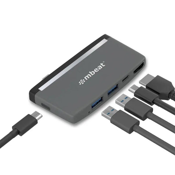 MBEAT  Essential Pro 5-IN-1 USB- C Hub ( 4k HDMI Video, USB-C PD Pass Through Charging, USB 3.0 x 2, USB-C x 1) MBEAT