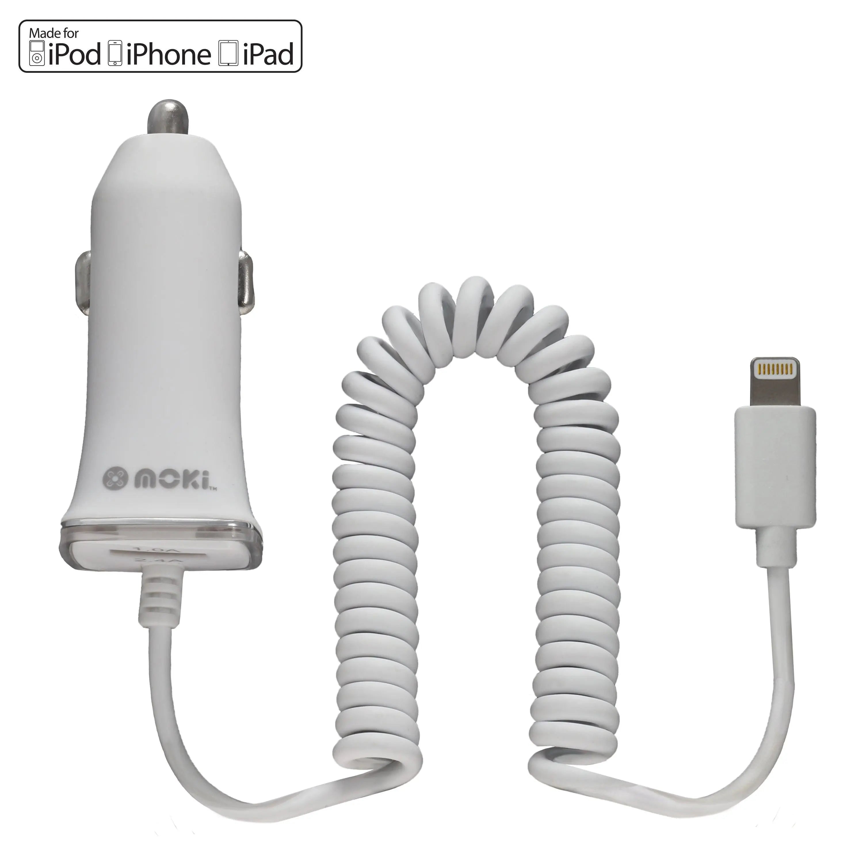 MOKI Fixed Lightning Cable Car Charger (Apple licenced) MOKI