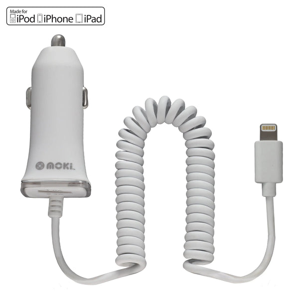 MOKI Fixed Lightning Cable Car Charger (Apple licenced) MOKI