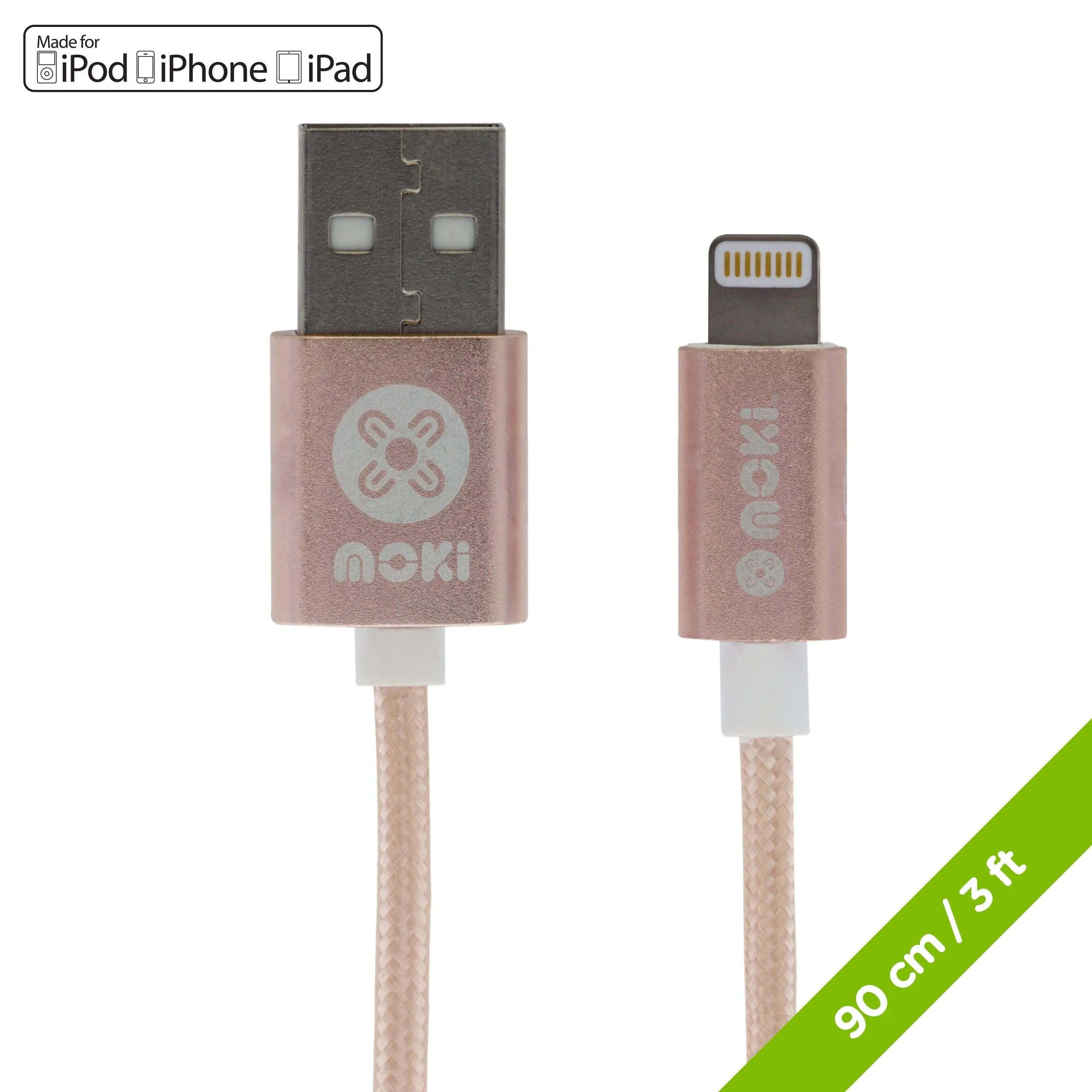 MOKI Lightning SynCharge Cable - 90cm/3ft Rose Gold MOKI
