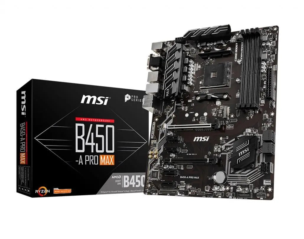 MSI B450-A PRO-MAX AM4 Ryzen ATX Motherboard 4x DDR4 6xPCIE 1xTurbo M.2 DVI HDMI VGA RAID GbE LAN 6x SATA3 6x USB3.2 6x USB 2.0 MSI