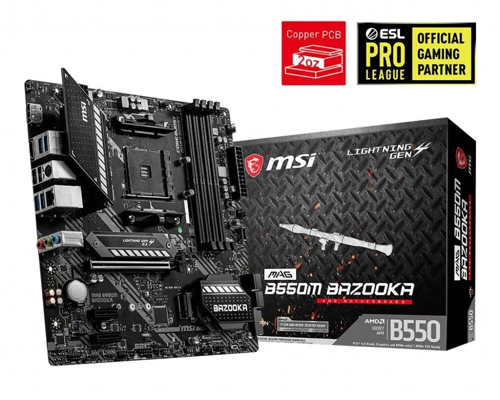 MSI MAG B550M BAZOOKA AM4 mATX MB 4xDDR4 3xPCIE 2xM.2 HDMI DP RAID LAN 4xSATAIII 5xUSB3.2 6xUSB2.0 MSI