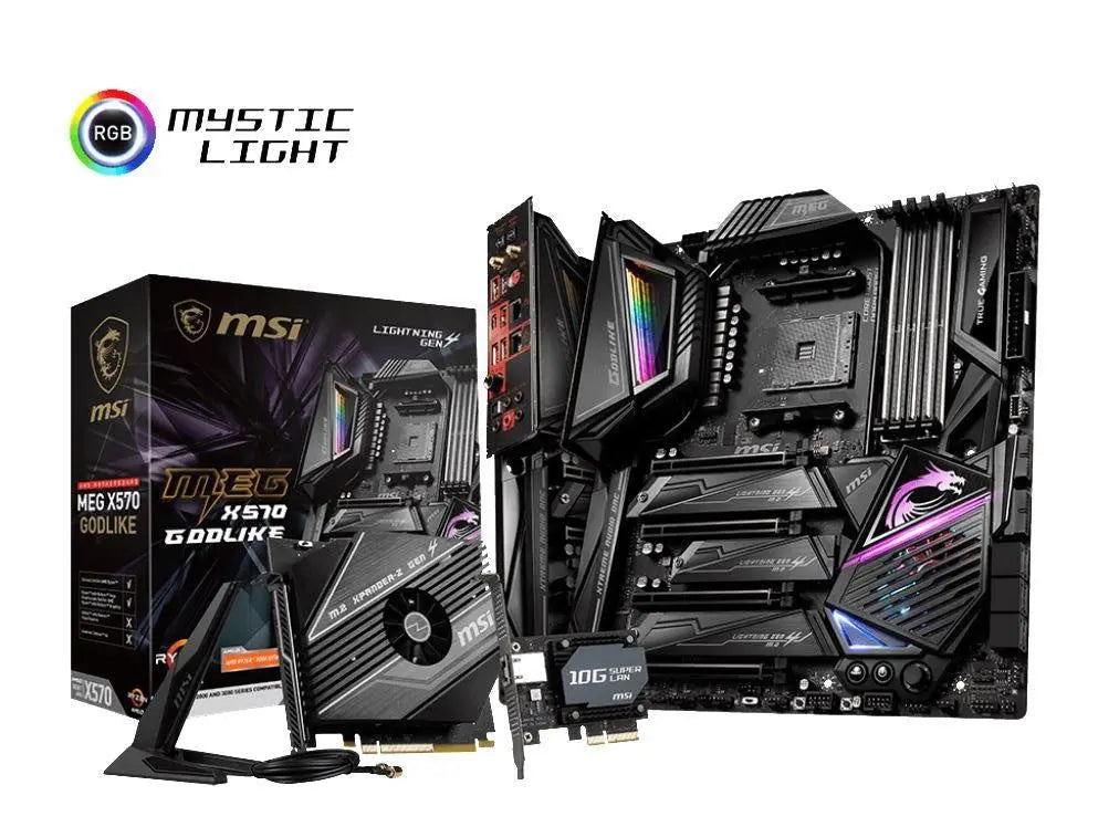 MSI MEG X570 GODLIKE WIFI Ryzen AM4 E-ATX Motherboard 4xDDR4 4xPCIE 3xM.2 Realtek® ALC1220 6xSATAIII LAN 6xSATA 11xUSB3.2 4xUSB2.0 (LS) MSI