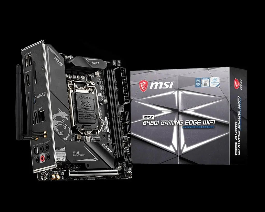 MSI MPG B460I GAMING EDGE WIFI Mini-ITX Intel® B460 Chipset i9 DDR4 MEMORY 2933(Max)/ 2666/ 2400/ 2133 MHz DISPLAYPORT	1 HDMI	1 MSI
