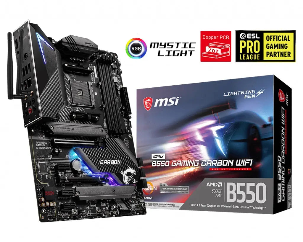 MSI MPG B550 GAMING CARBON WIFI AM4 4xDDR4 5xPCIE 2xM.2 DP HDMI RAID LAN 6xSATAIII 2xUSB3.2 8xUSB2.0 MSI