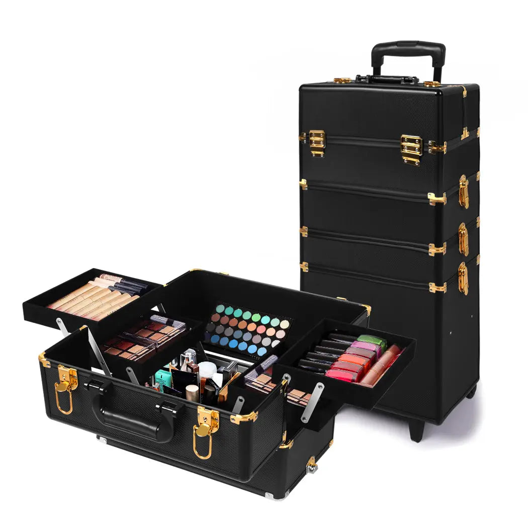 Makeup Case Professional Makeup Organiser 7 in 1 Trolley Black Gold Deals499