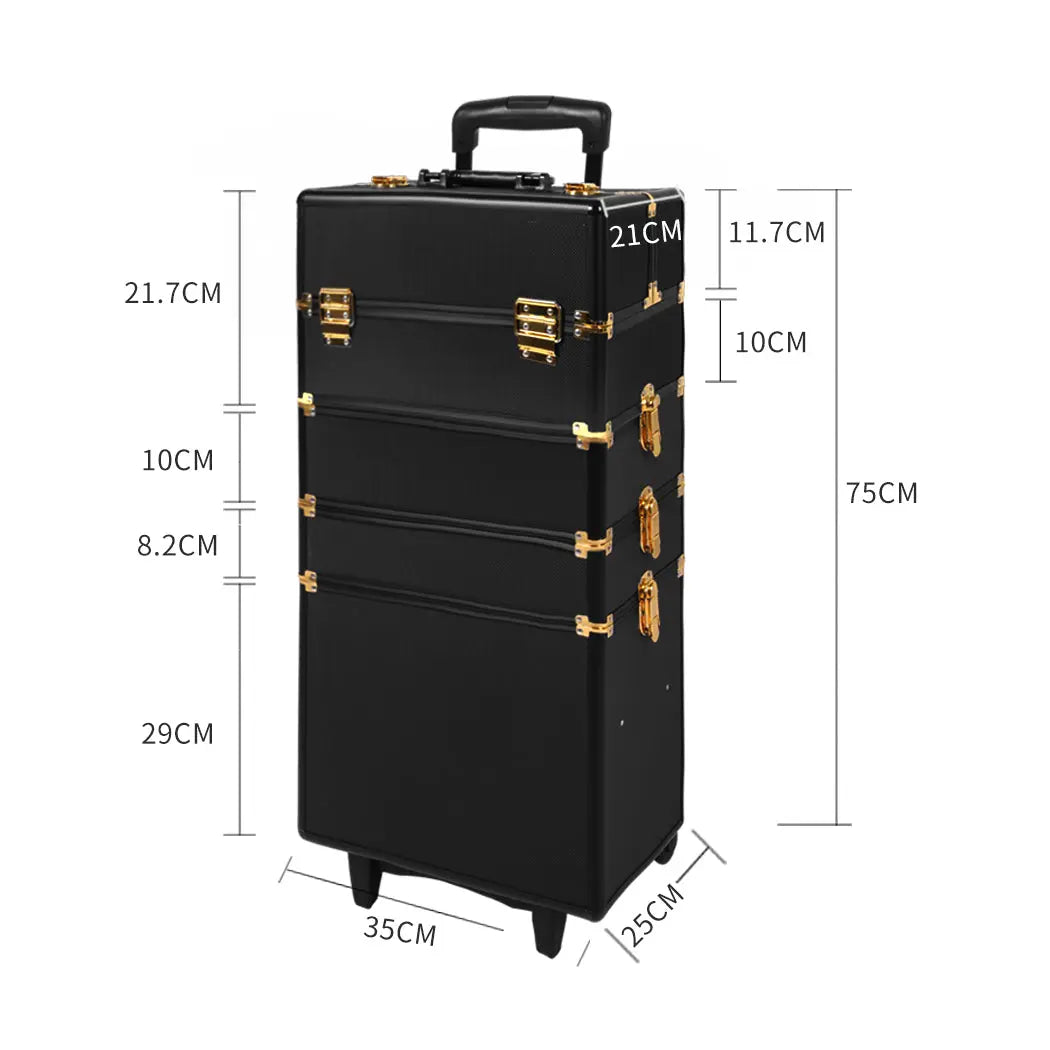 Makeup Case Professional Makeup Organiser 7 in 1 Trolley Black Gold Deals499