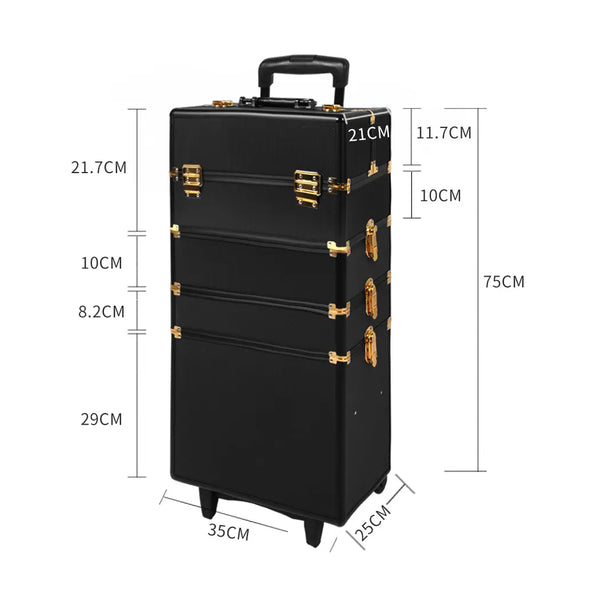 Makeup Case Professional Makeup Organiser 7 in 1 Trolley Black Gold Deals499