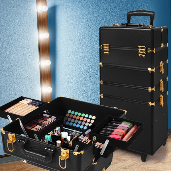 Makeup Case Professional Makeup Organiser 7 in 1 Trolley Black Gold Deals499