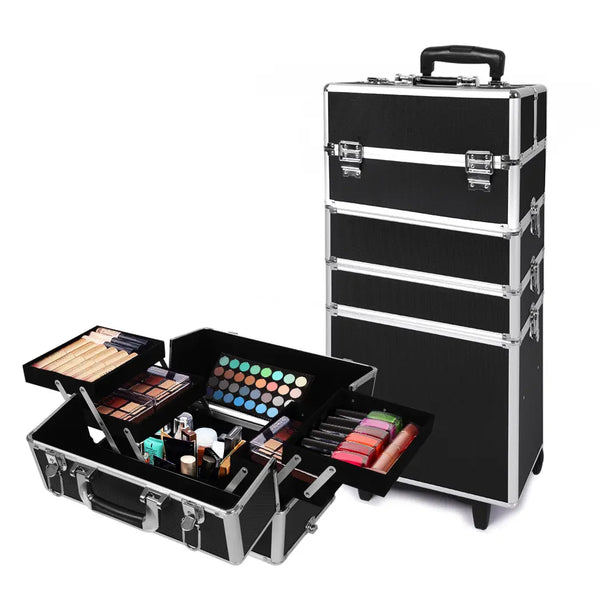 Makeup Case Professional Makeup Organiser 7 in 1 Trolley Black White Deals499