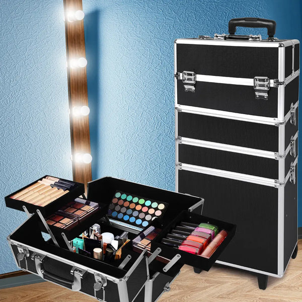 Makeup Case Professional Makeup Organiser 7 in 1 Trolley Black White Deals499