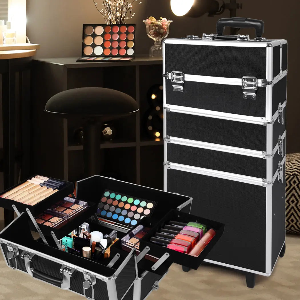 Makeup Case Professional Makeup Organiser 7 in 1 Trolley Black White Deals499