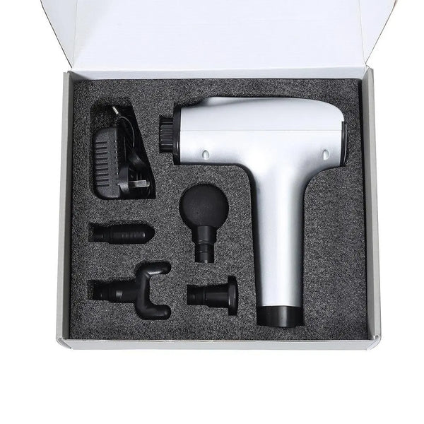 Massage Gun Deep Tissue Percussion Massager Muscle Vibrating Relaxing LCD 4 Head Silver Deals499