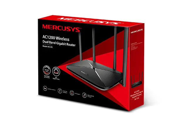 Mercusys AC12G AC1200 Wireless Dual Band Gigabit Router 300Mbps@2.4GHz 867Mbps@5GHz 4 5dBi Fixed Omni Directional Antennas TP-LINK