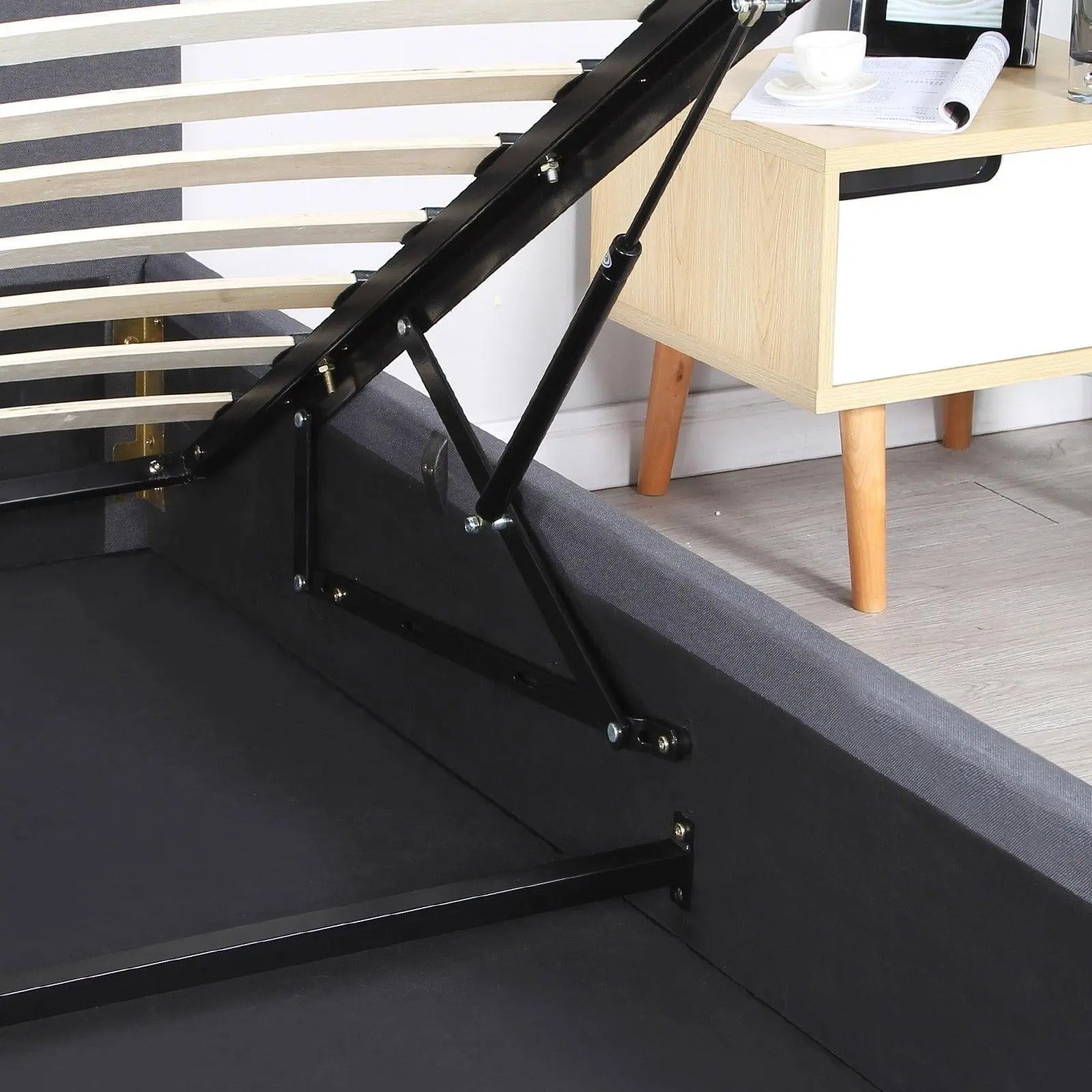 Milano Luxury Gas Lift Bed Frame Base And Headboard With Storage All Sizes Charcoal King Single Deals499