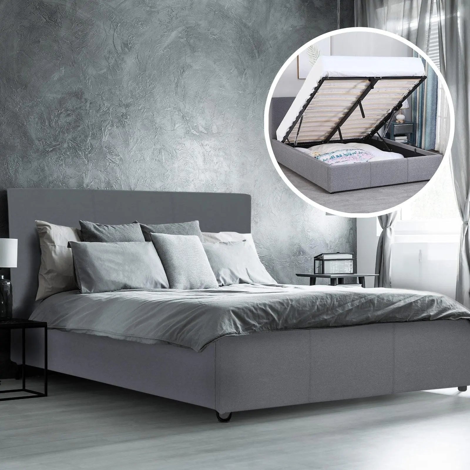Milano Luxury Gas Lift Bed Frame Base And Headboard With Storage All Sizes Grey King Deals499